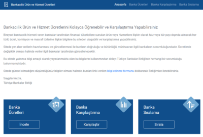 Bankacılık Ürün ve Hizmet Ücretleri Web Sitesi Açıldı